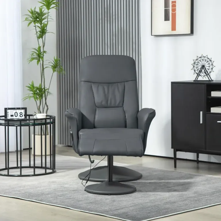 Massagestol med Fotpall 10 Relax Fåtölj Massagefunktion Mörkgrå