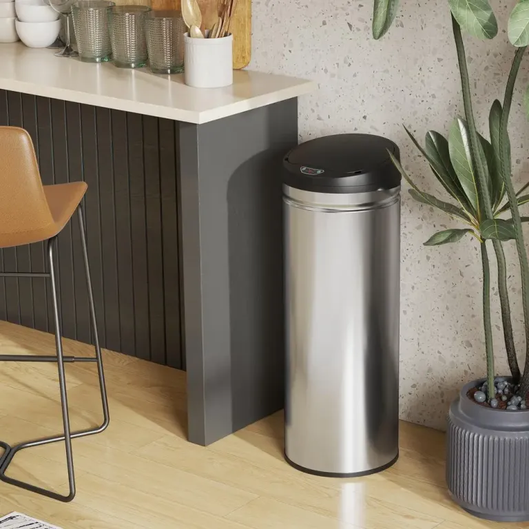 Sensorstyrd Papperskorg 50 l i Rostfritt Stål, Silver Soptunna Lock