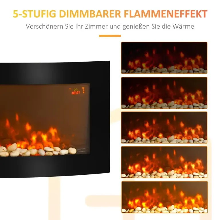 Elkamin Svart för Väggmontering med LED-Flamma 89,2 Cm Elektrisk
