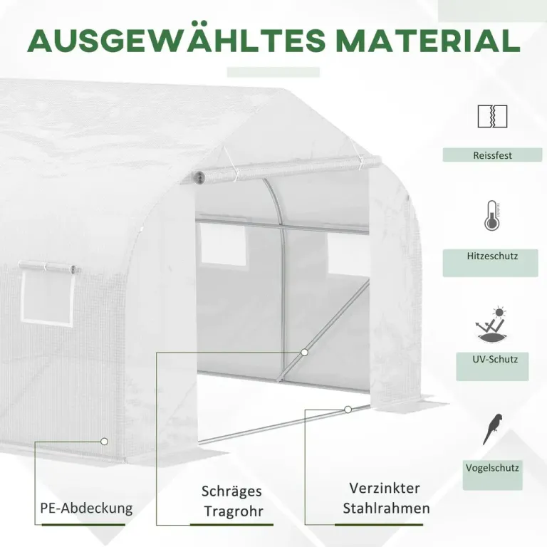 Tunnelväxthus Vit Metall för Odling i 3,5 x 3 x 2 m
