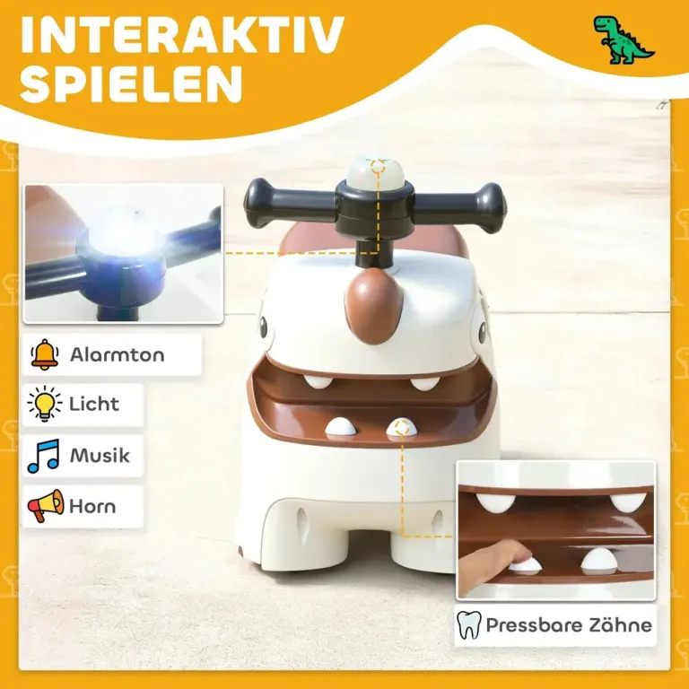 Gåbil Dino- Gräddvit och Brun Plast för Barn Leksaksbil Åkbil Ljud