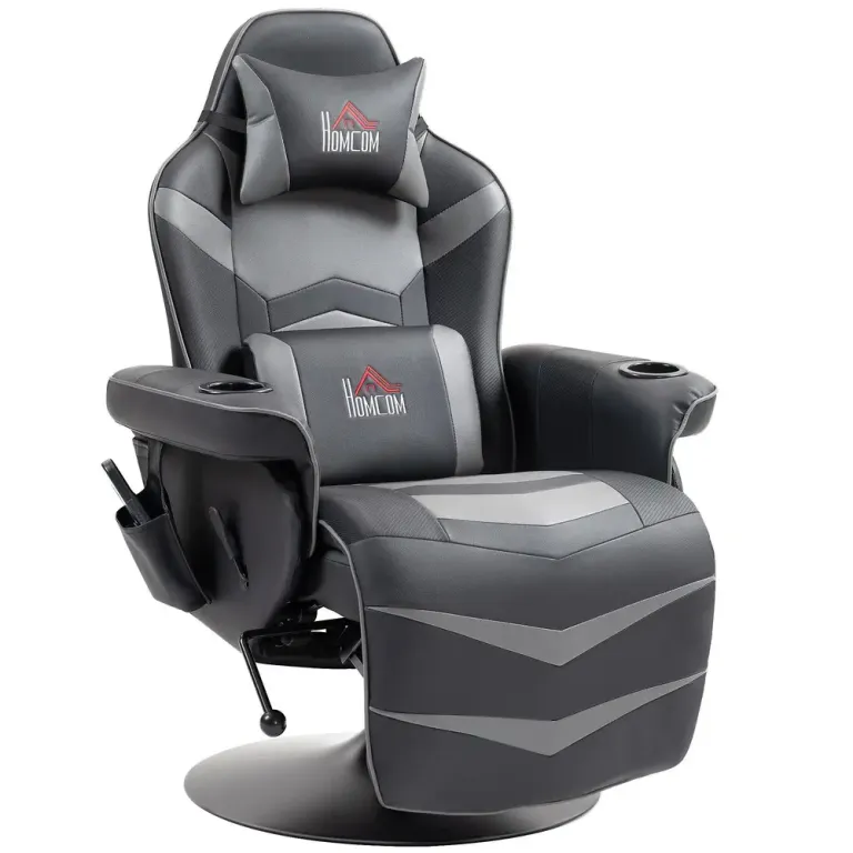Gamingstol med Massage & Fotstöd Grå Fåtölj Massagefunktion