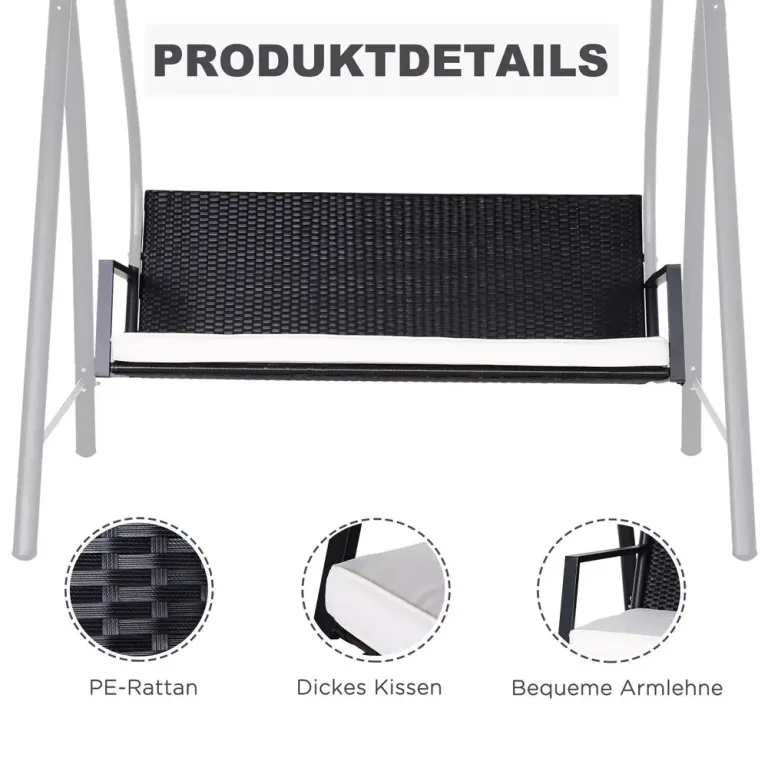 Hammock i Konstrotting 3-Sits med Justerbart Tak, Svart