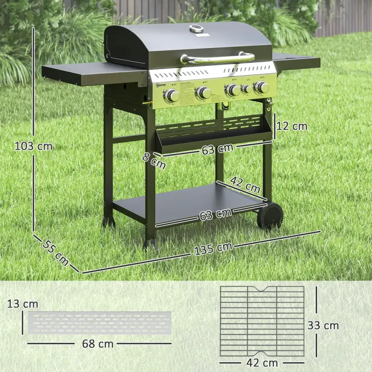 Gasgrill Bbq Grill 4 Huvudbrännare 1 Gasolgrill Sidobrännare