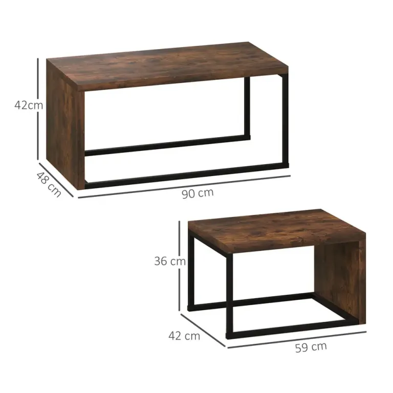 Soffbord Set om 2 Svart Brun av Metall och Trälook Industriell Stil