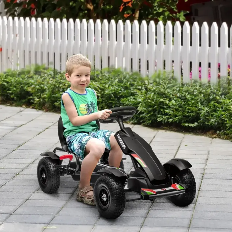 Trampbil Gokart Svart av Metall och Plast för Barn 5-12 År Gummiluft