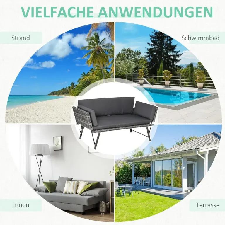 2-Sitsig Loungesoffa i Konstrotting med Fällbara Armstöd