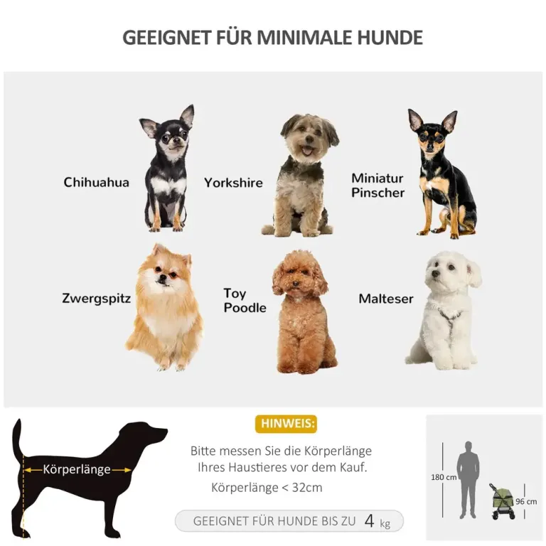 Hopfällbar Hundvagn 2 Säkerhetskoppel 2 Mörkgrön