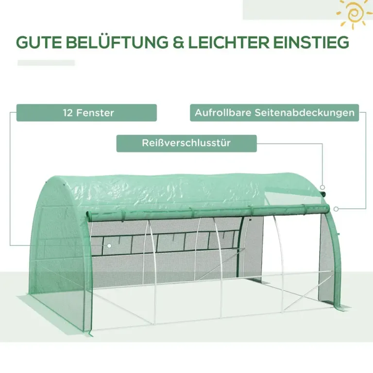 Växthus Polytunnel Grön av Stål och PE Folieväxthus Rymligt Walk