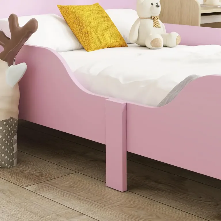 Barnsängstomme Enkelsäng för Barn med Säkerhetsräcke MDF Rosa Furu