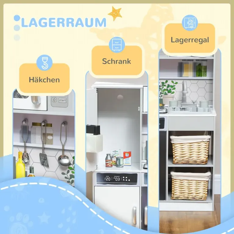 Leksakskök Vit av Plast för Barn 3-8 År Lekkök Utrustning Ljus