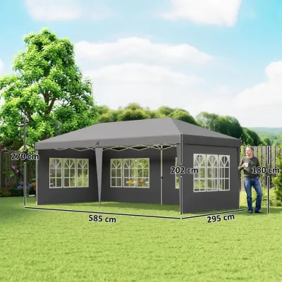 Pop-up Paviljong 4 Sidoväggar och Fönster 3 x 6 m