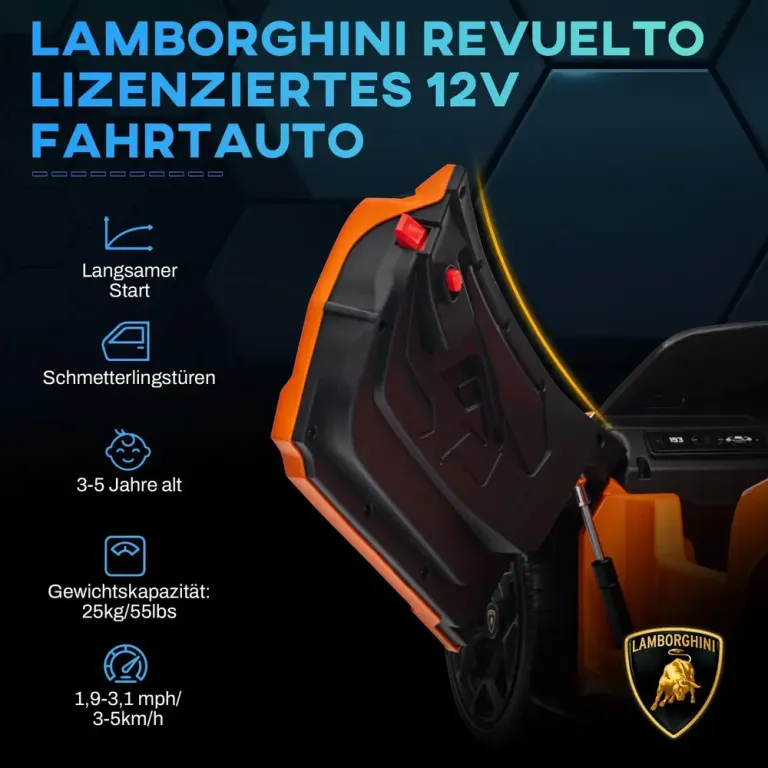 Barnelbil Elbil Barn Orange av Plast för 3-5 År 12 v Lamborghini