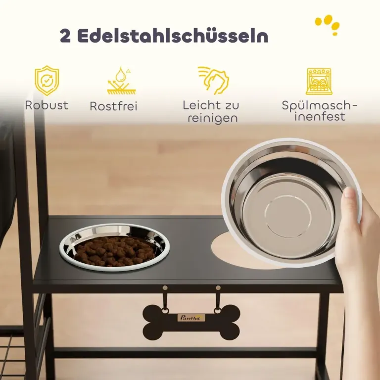 Matbar Hund med Förvaring Svart MDF Sänkbar Hundmatskål