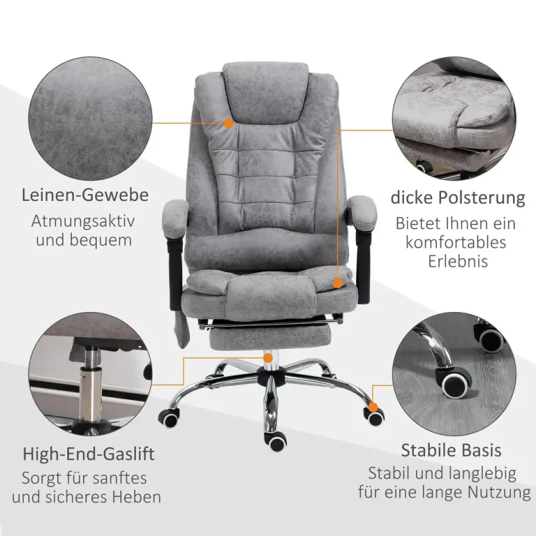 Kontorsstol med Massagefunktion Ergonomisk Skrivbordsstol Fotstöd