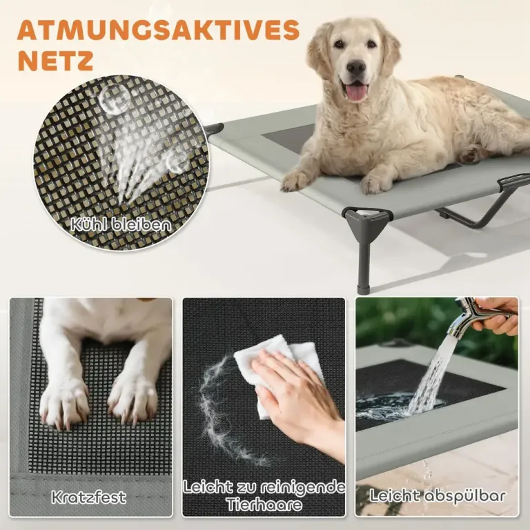 Utomhushundsäng med Tak Upphöjd Säng för Stora Ljusgrå