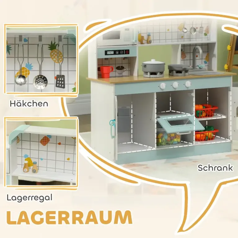 Leksakskök Vit av Trä och Plast för Barn 3+ År Retro Förvaring
