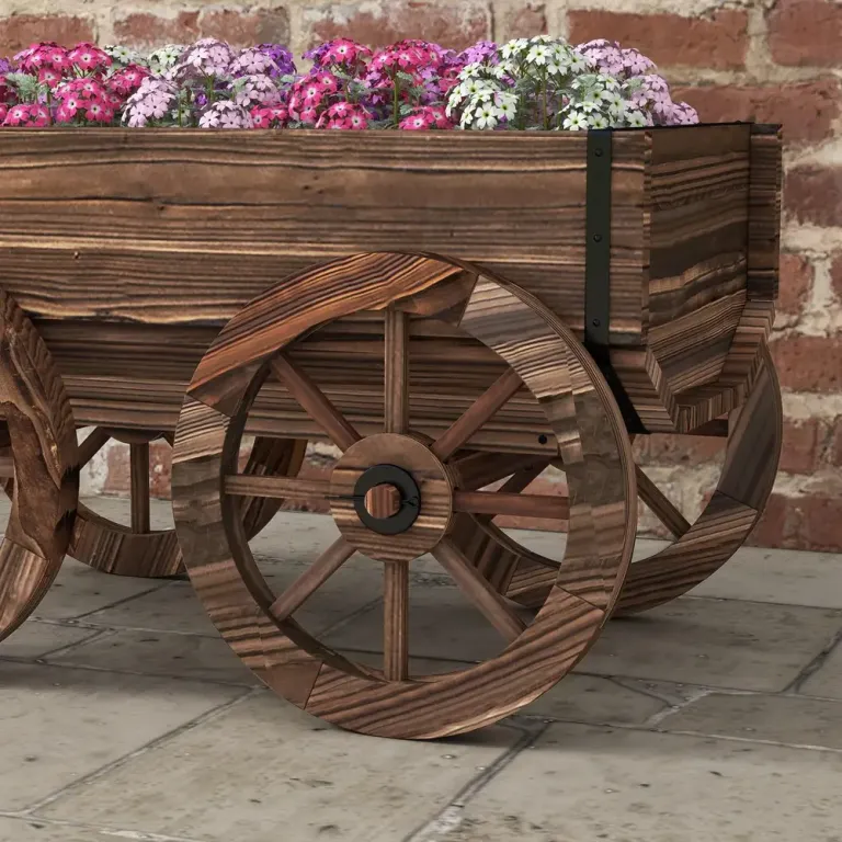 Odlingskrage Blomlåda Trävagn Förkolnad av T