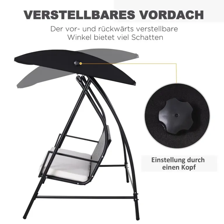 Hammock i Konstrotting 3-Sits med Justerbart Tak, Svart