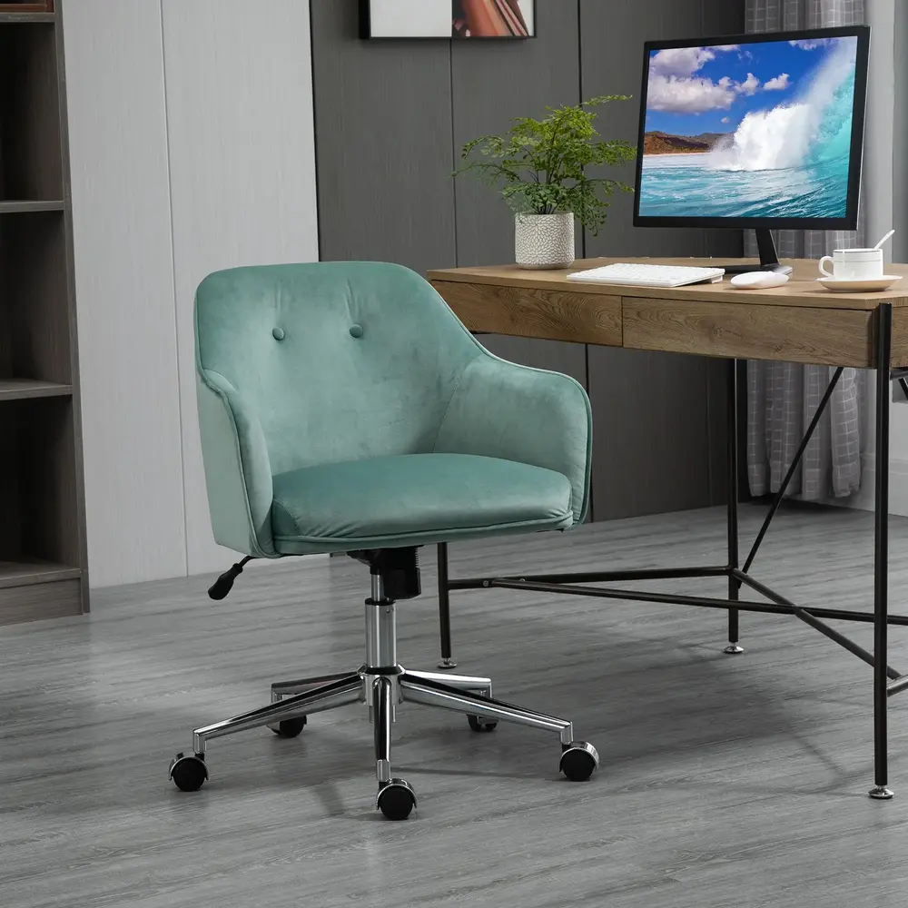 Retro Kontorsstol i Grönt Tyg Ergonomisk Skrivbordsstol