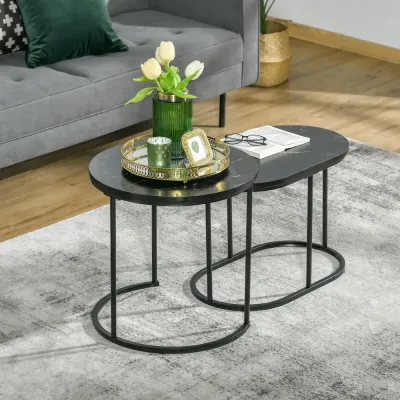 Satsbord i 2 Delar Soffbord i Oval Form Stapelbara 50 cm