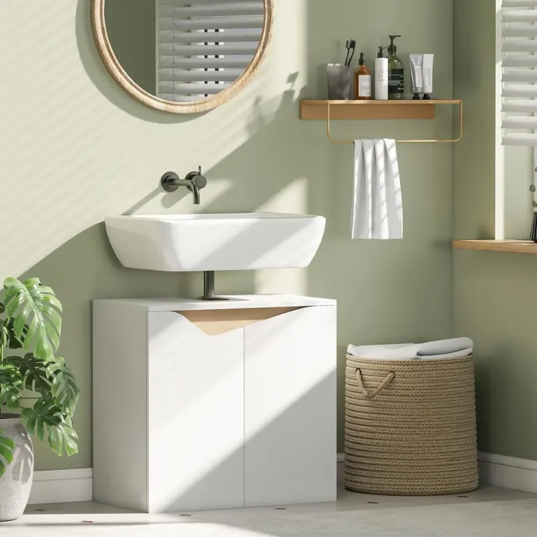 Tvättställsskåp Underskåp Vit MDF Soft Close-Dörrar 58 cm