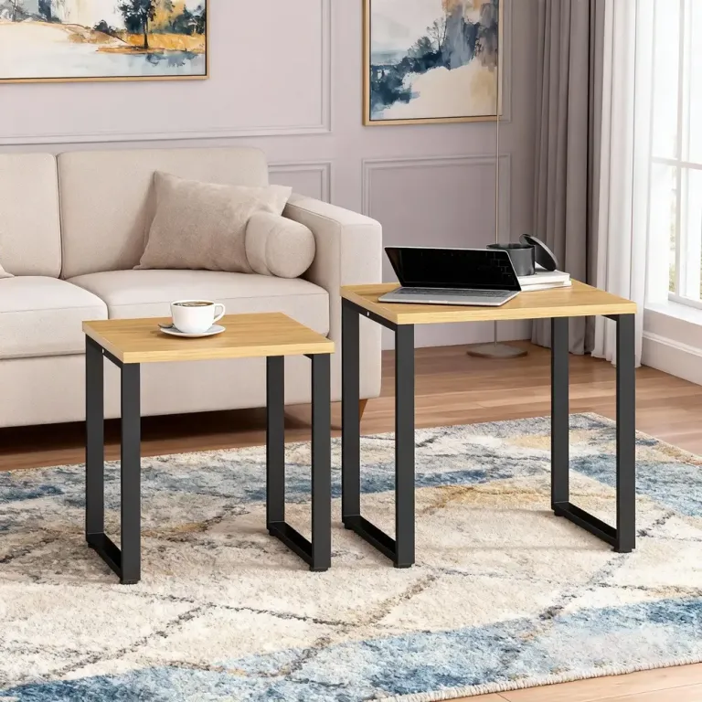 Soffbord 2-Pack Naturfärgad Trä och Metall Satsbord