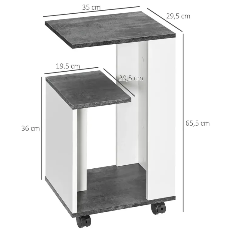 Sängbord 4 Hjul 3 Hyllor 35 x 29,5 x 65,5 cm, Vit