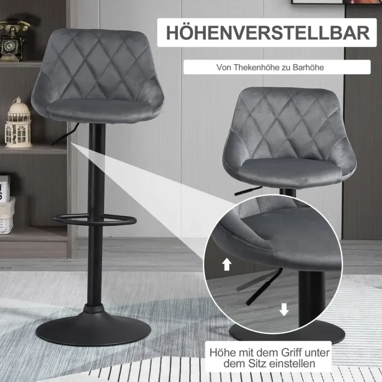 Barstolar 2-Pack Prisvärd Mörkgrå Sammet och Bar med Höjd Sänkbar
