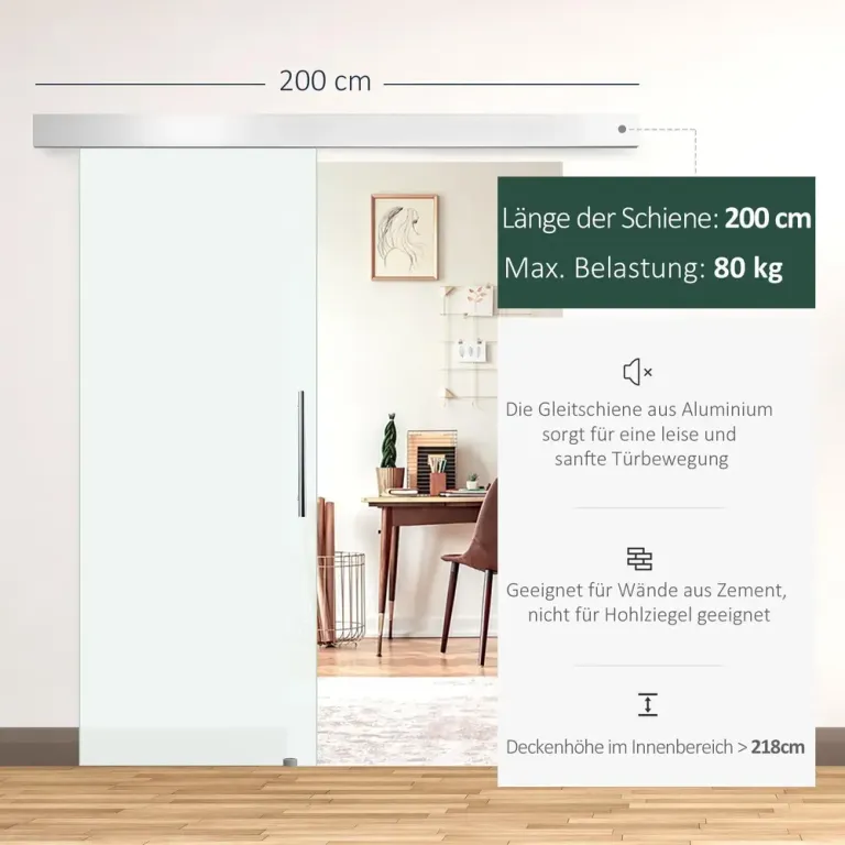 Glasskjutdörr Rumsdörr Glas Satinfinish Komplett Set