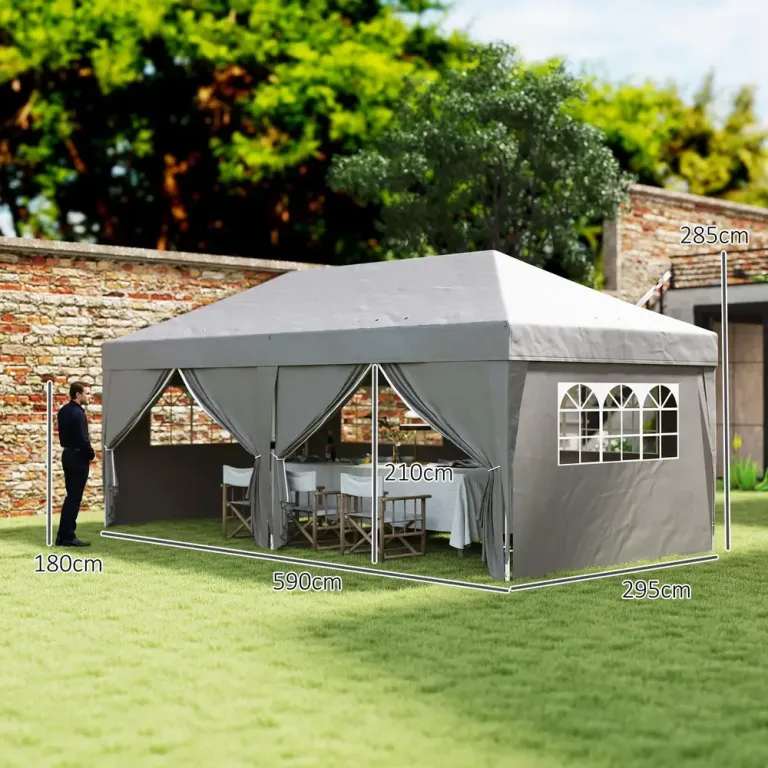 Pop Up Paviljong med Fönster och Dragkedja Samt 6 x 3 m
