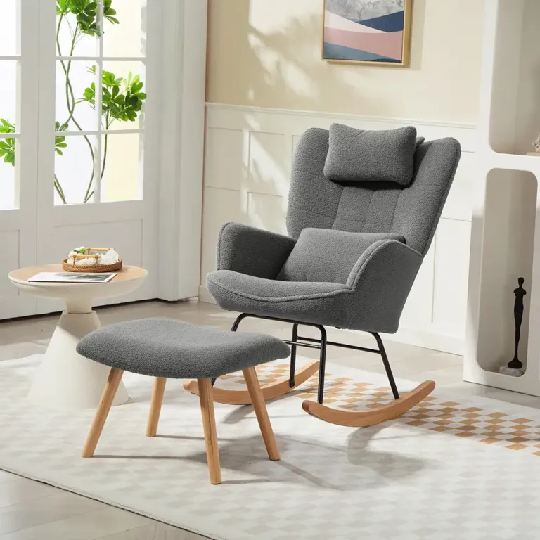 Gungstol med Fotpall Mjukt Fleeceöverdrag Träben Kudde Ergonomisk