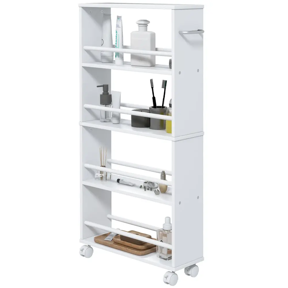 Smal Rullvagn med 4 Hyllplan och Hjul 45 x 15 x 91 cm, Vit