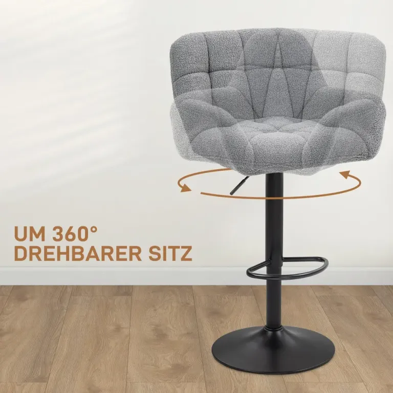Set 2 Barstolar Retrodesign Höjdjusterbar Fleece, Grå Pack Sänkbara