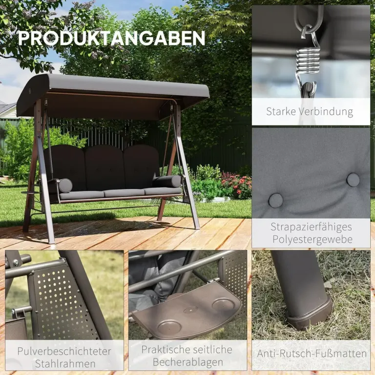 Hammock Mörkgrå med Soltak och Bricka för Tre