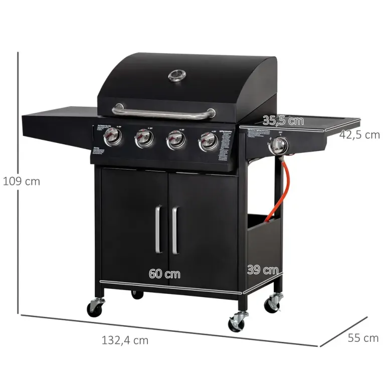 Gasolgrill Bbq 3 Brännare À 3 Kw 132,4 x 55 x 109 cm