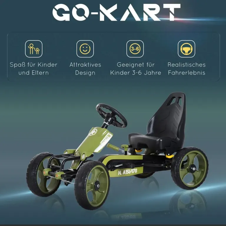 Sportig Gokart Trampbil med Handbroms Pedalbil Stor Hjul