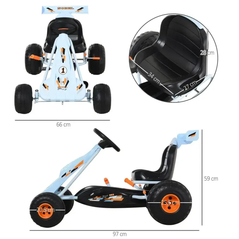 Go-Kart Pedalbil med Handbroms Säte Pedal Växel Framåt Trampbil