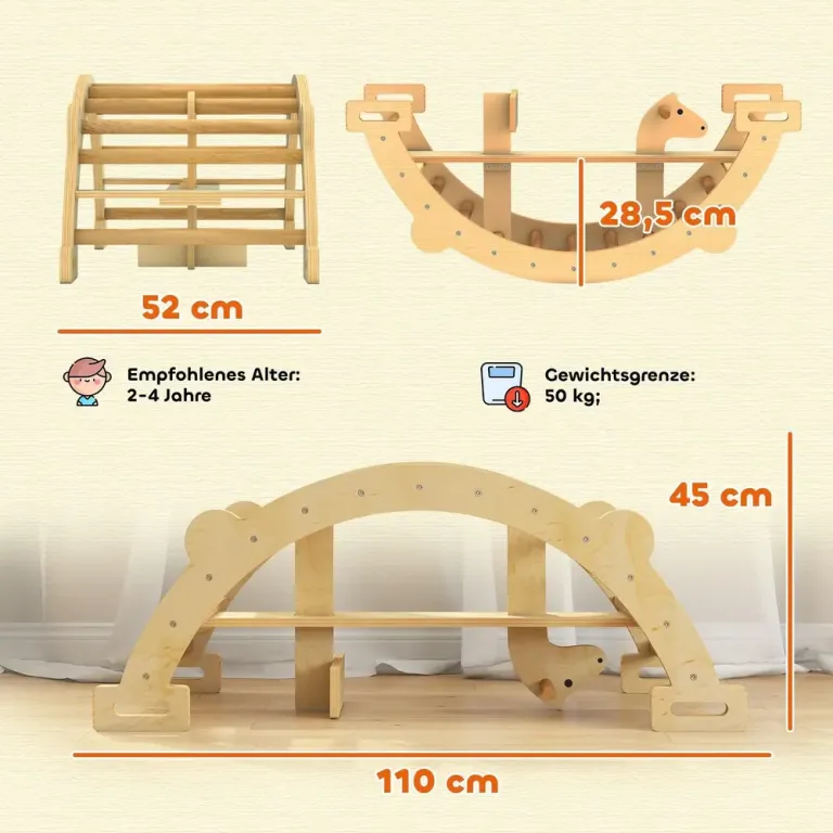 Klätterbåge Trä Inomhus Natur Trä för Barn 2 till 4 110 cm