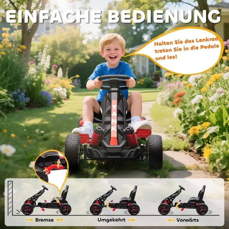 Gokart med Pedaler Trampbil för Barn med Bromsar Halkfria Hjul