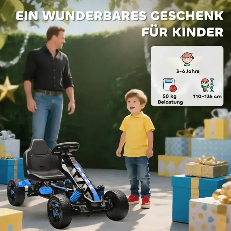 Gokart med Pedaler Trampbil för Barn med Bromsar Halkfria Hjul