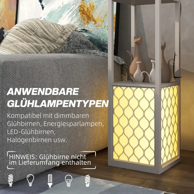 Golvlampa 2 Hyllor och Dragkedja Svart+vit 26x26x156 cm