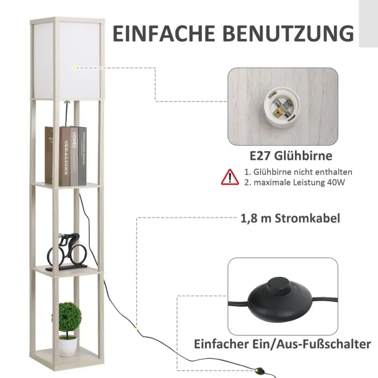 Golvlampa 3 Hyllplan Innerbelysning E27