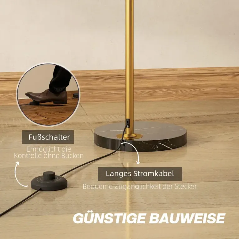 Golvlampa Båge Svart och Guld Metall och Marmor 167 cm