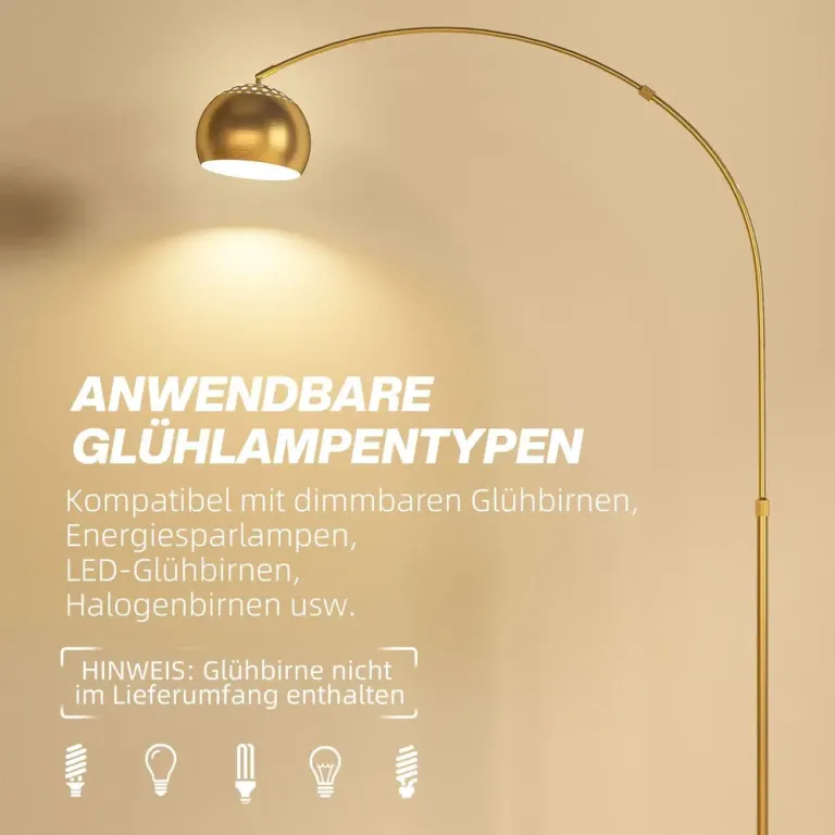 Golvlampa Båge Svart och Guld Metall och Marmor 167 cm