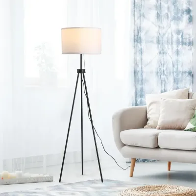Golvlampa E27 Stål och Polyester Svart 37 x 37 x 152 cm