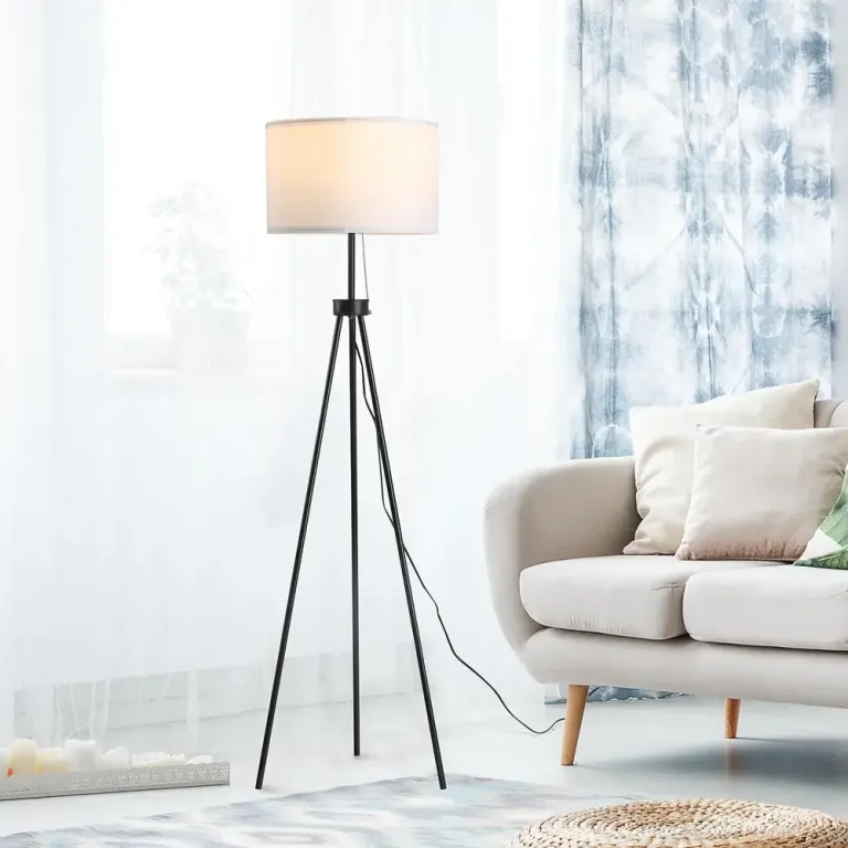 Golvlampa E27 Stål och Polyester Svart Tripod