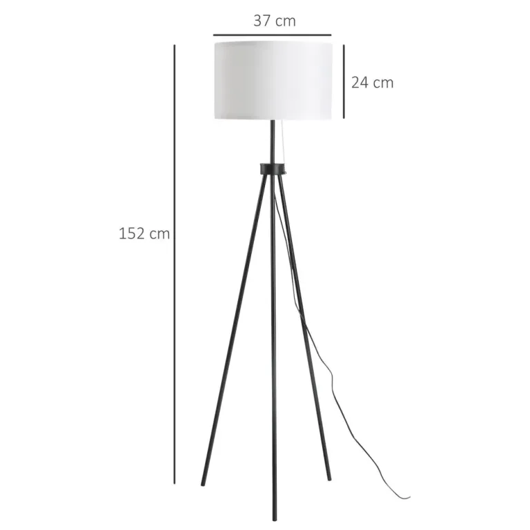Golvlampa E27 Stål och Polyester Svart Tripod