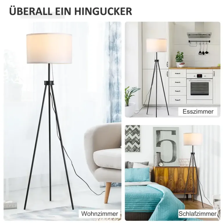 Golvlampa E27 Stål och Polyester Svart Tripod