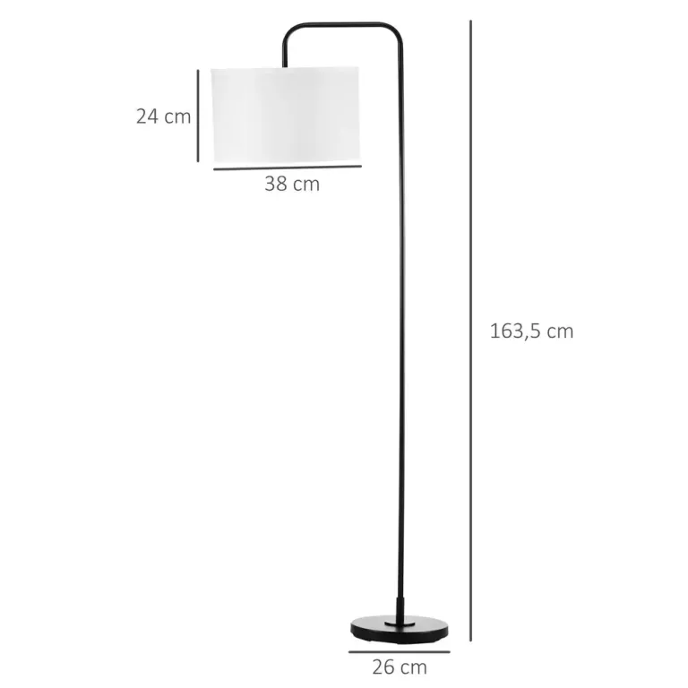 Golvlampa Svart av Metall Lampa, Vit Rund Tygskärm